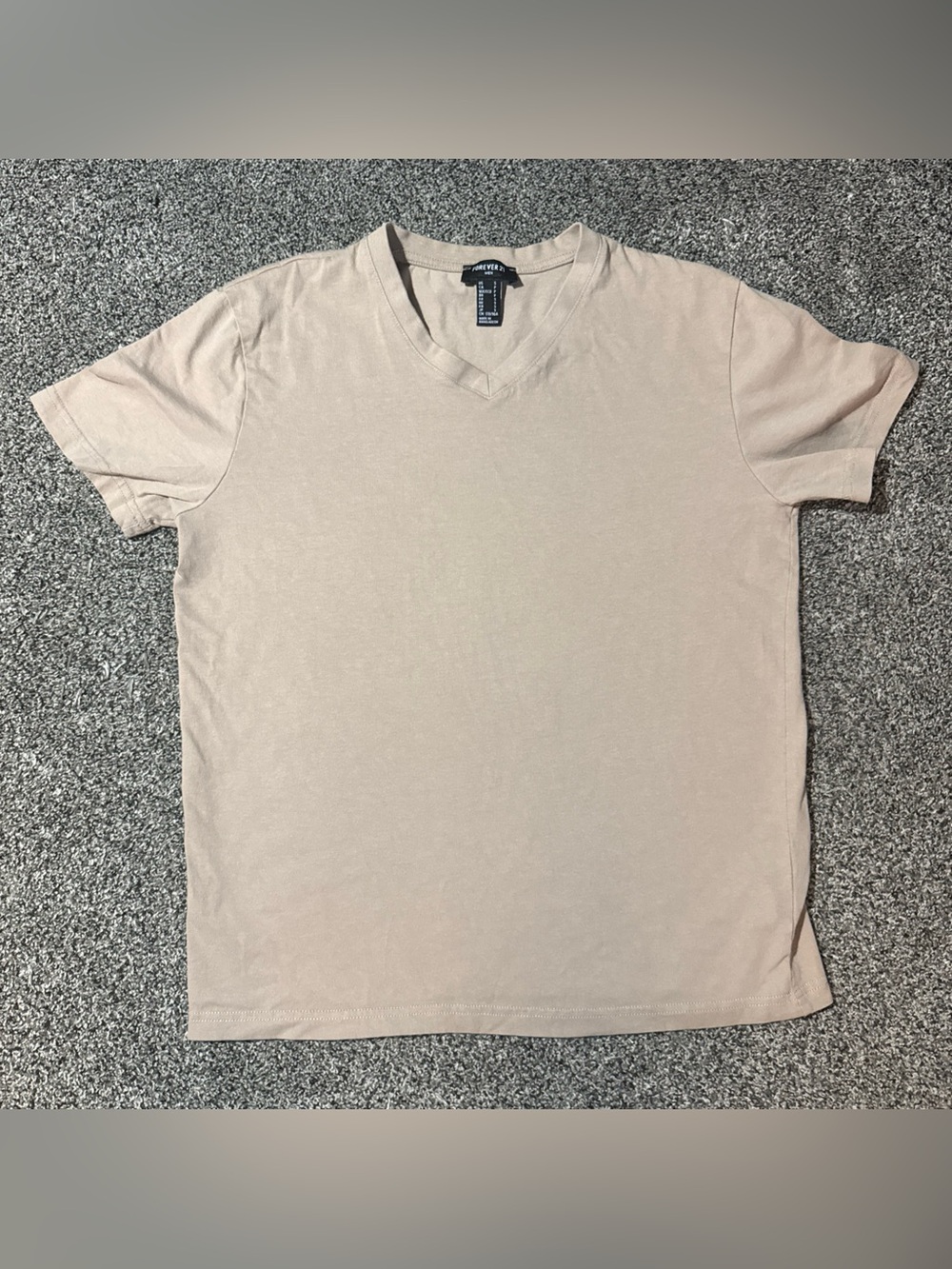 Forever 21 Men V-Neck T-Shirt Short Sleeve Basic Tee Beige Taupe (S) Small